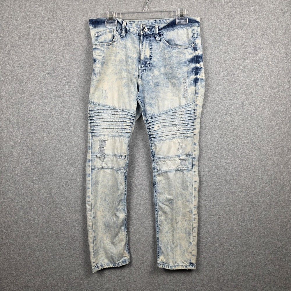 Southpole Jeans Mens 30x30 Light Wash Skinny Moto Biker Distressed Denim